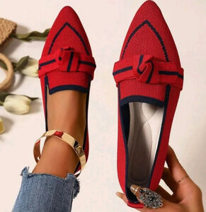 Women's Red Fashion Breathable Slip-On Comfortable Flat Shoes